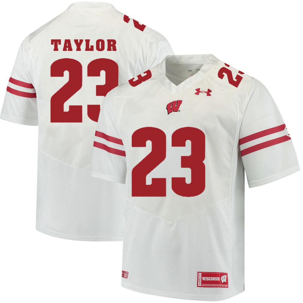 Mens Wisconsin Badgers 23 Jonathan Taylor College Jersey White