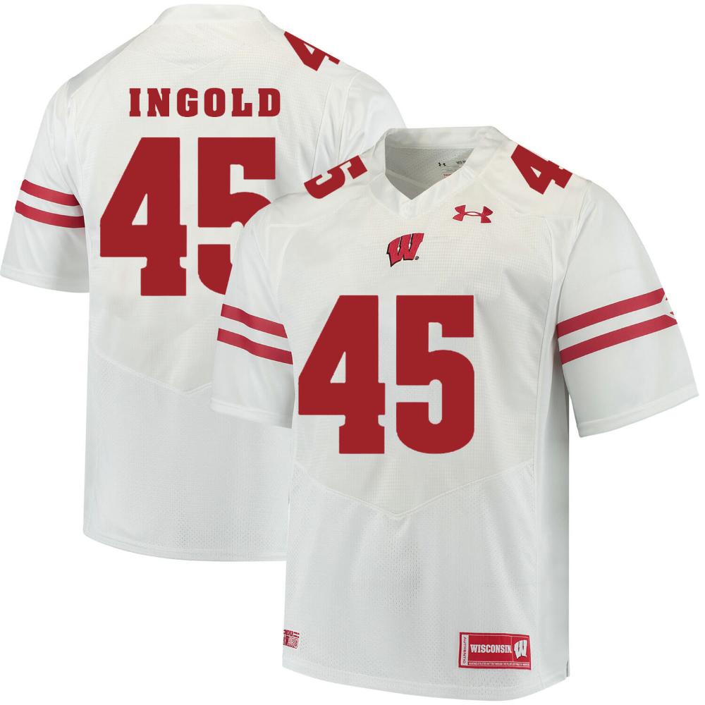 Mens Wisconsin Badgers 45 Alec Ingold College Jersey White