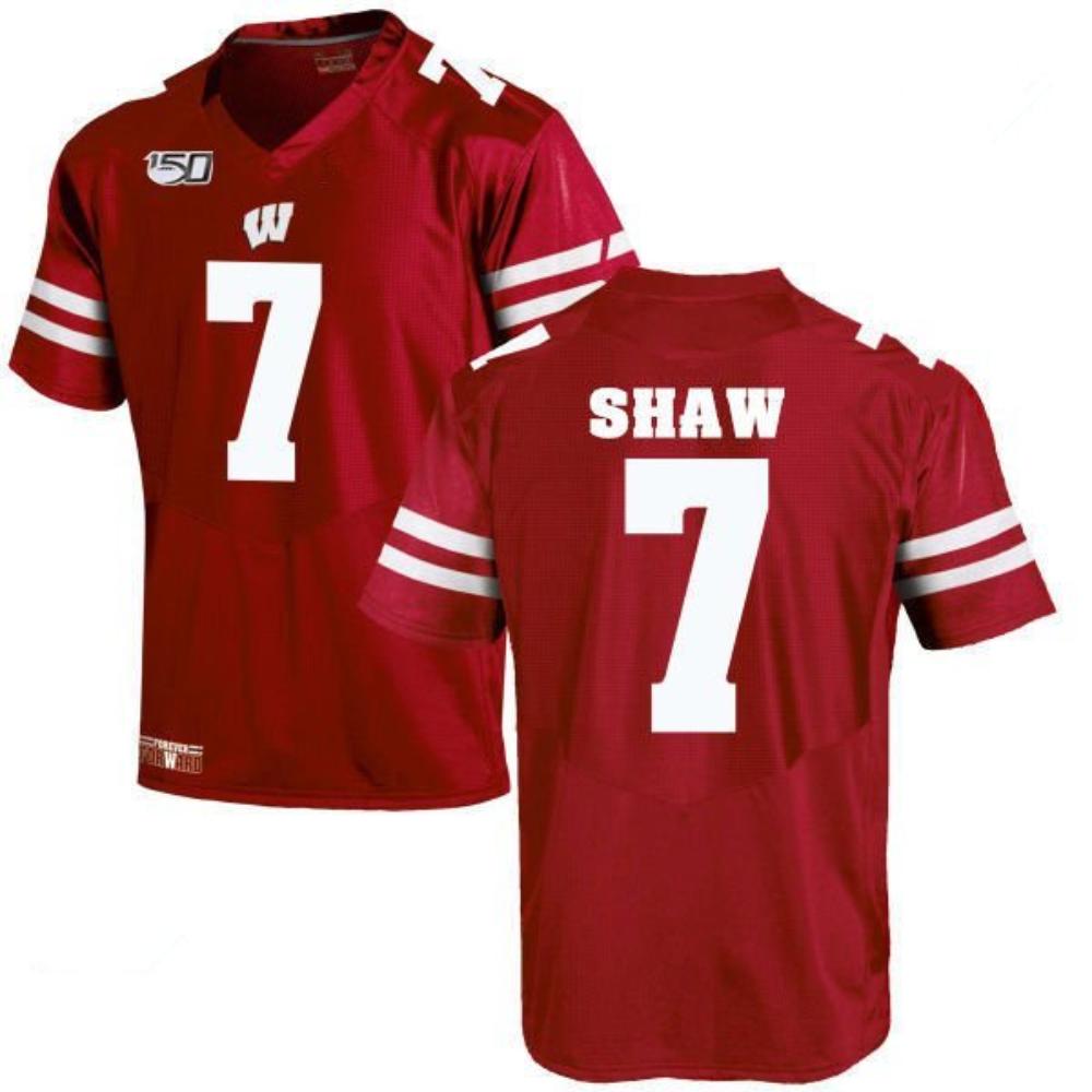 Mens Wisconsin Badgers Bradrick Shaw 150th Anniversary College Jersey Red