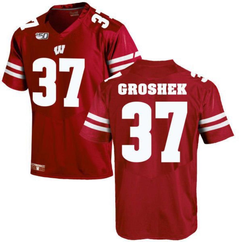 Mens Wisconsin Badgers Garrett Groshek 150th Anniversary Jersey Red