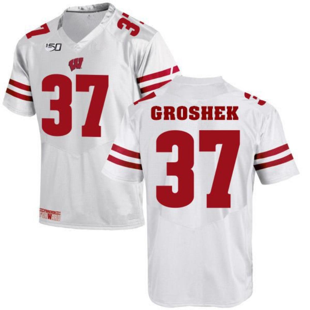 Mens Wisconsin Badgers Garrett Groshek 150th Anniversary Jersey White