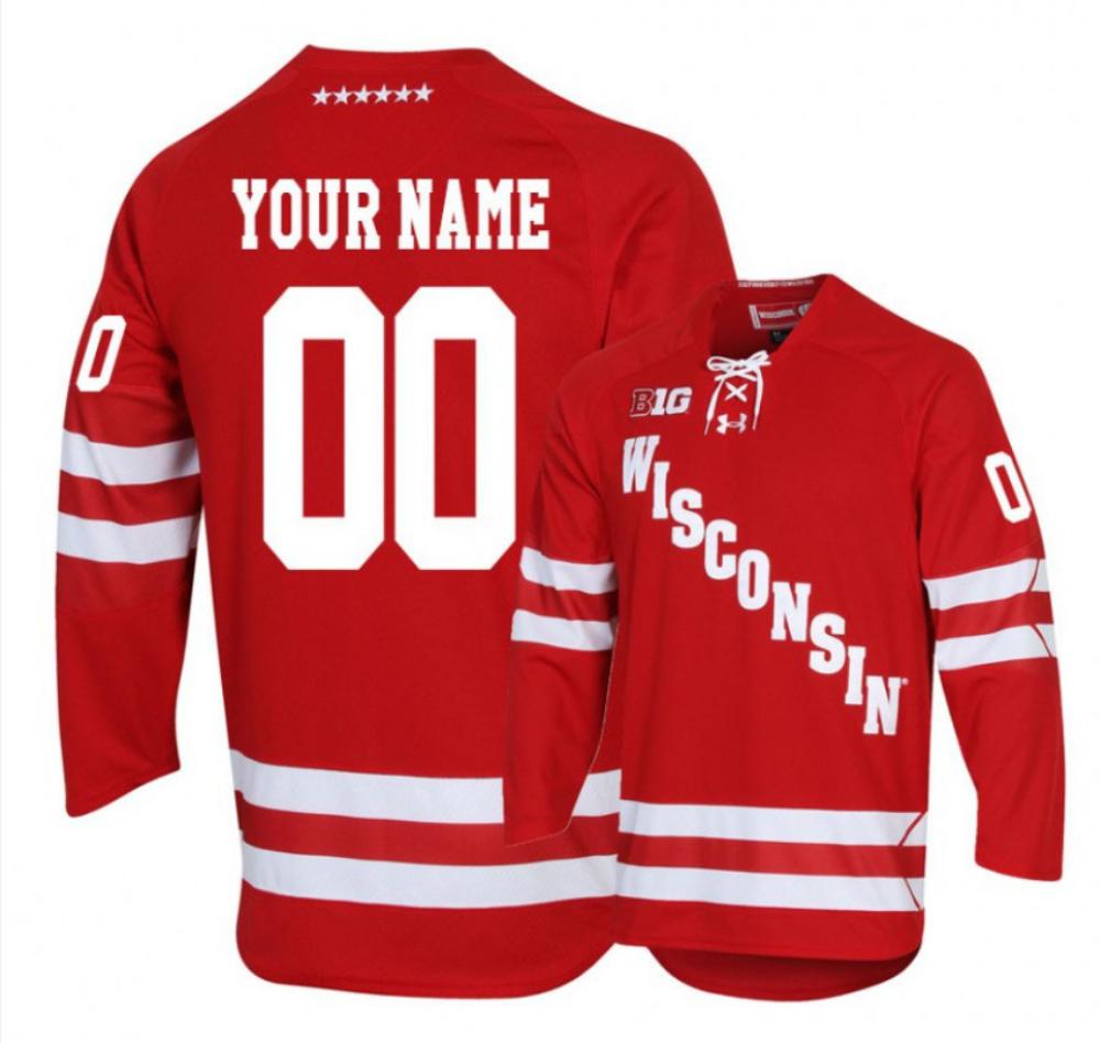 Mens Wisconsin Badgers Red Custom Hockey Jersey