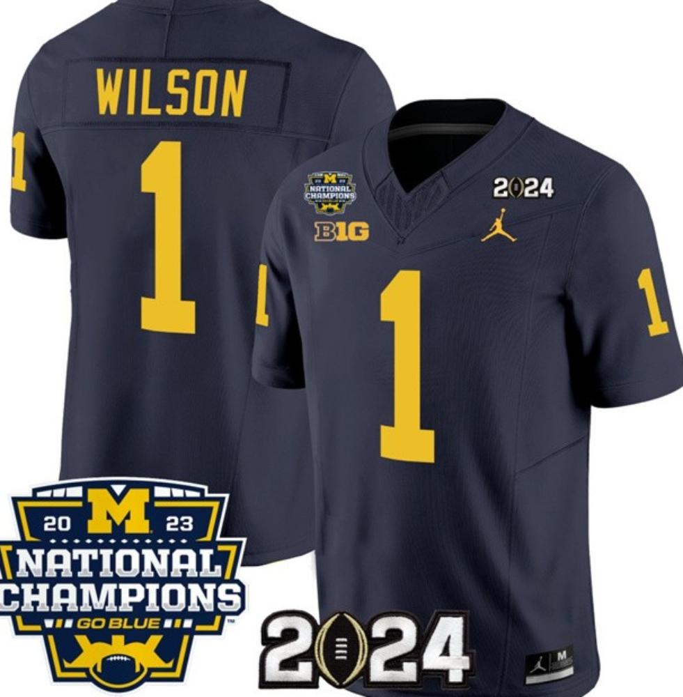 Mens Wolverines 1 Roman Wilson Navy 2024 With 2023 National Champions Patch