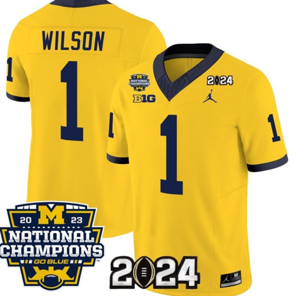 Mens Wolverines 1 Roman Wilson Yellow 2024 With 2023 National Champions