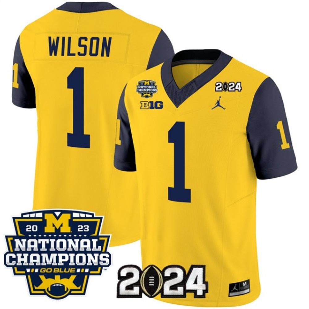 Mens Wolverines 1 Roman Wilson Yellow Navy 2024 Jersey