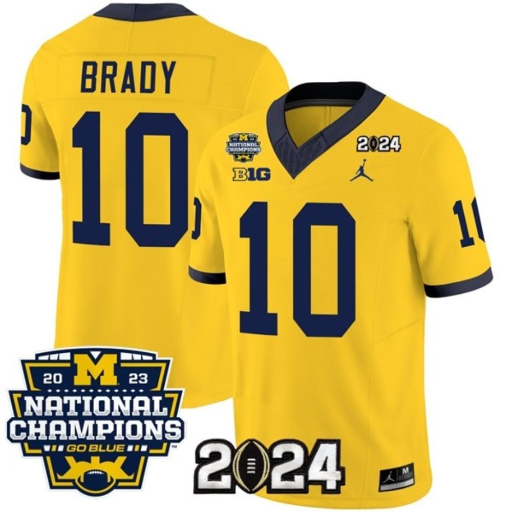 Mens Wolverines 10 Tom Brady Yellow 2024 Jersey