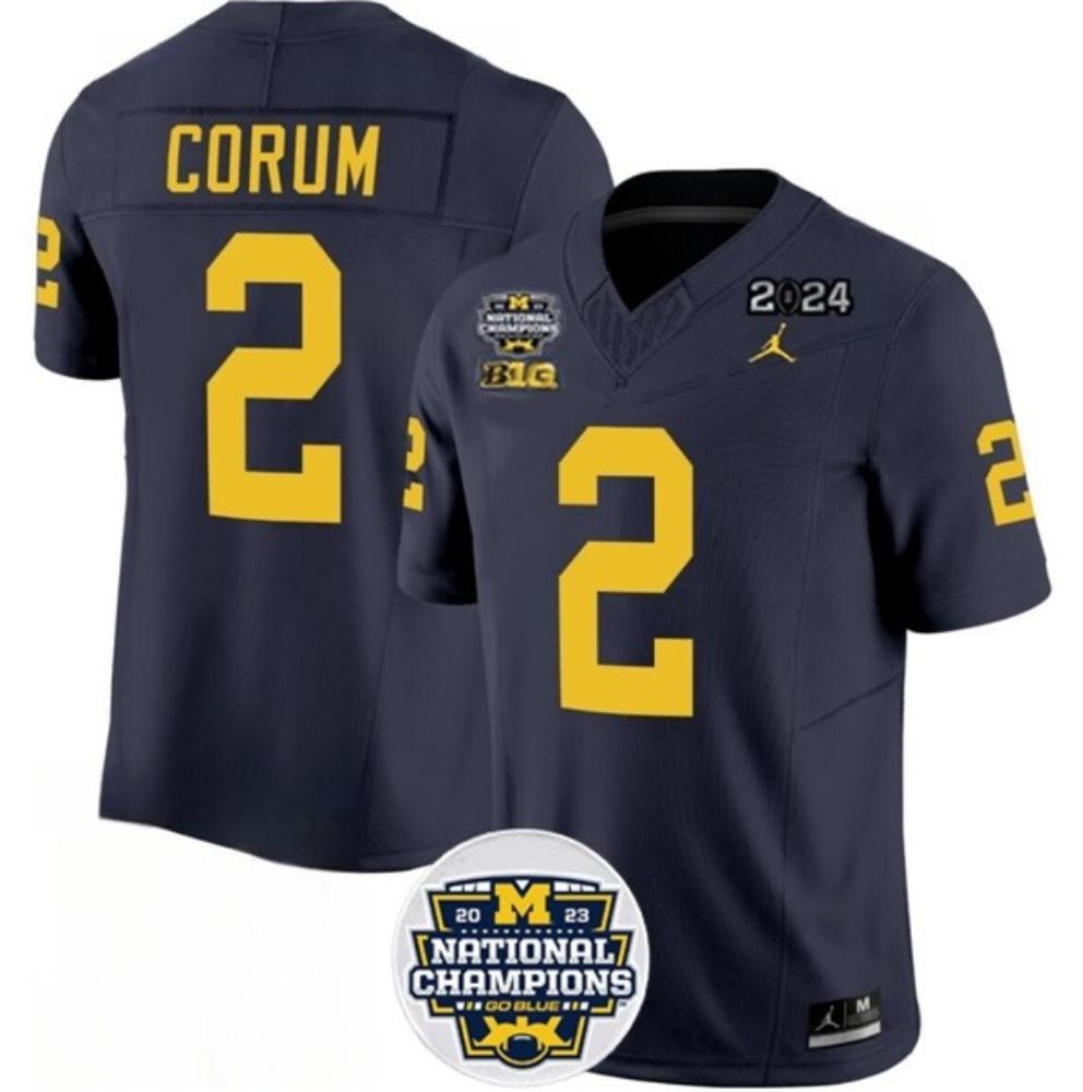 Mens Wolverines 2 Blake Corum Navy 2024 Jersey