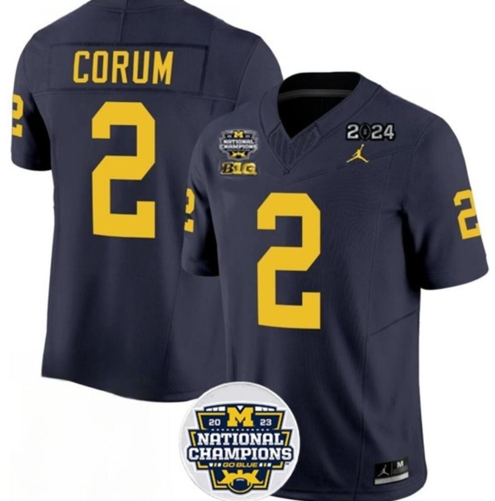 Mens Wolverines 2 Blake Corum Navy 2024 National Championship Jersey