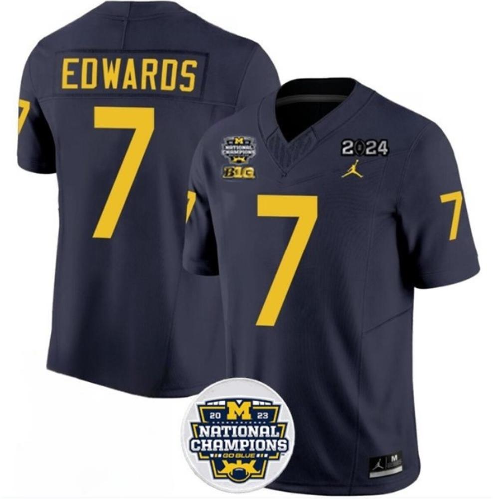 Mens Wolverines 7 Donovan Edwards Navy 2024 Jersey