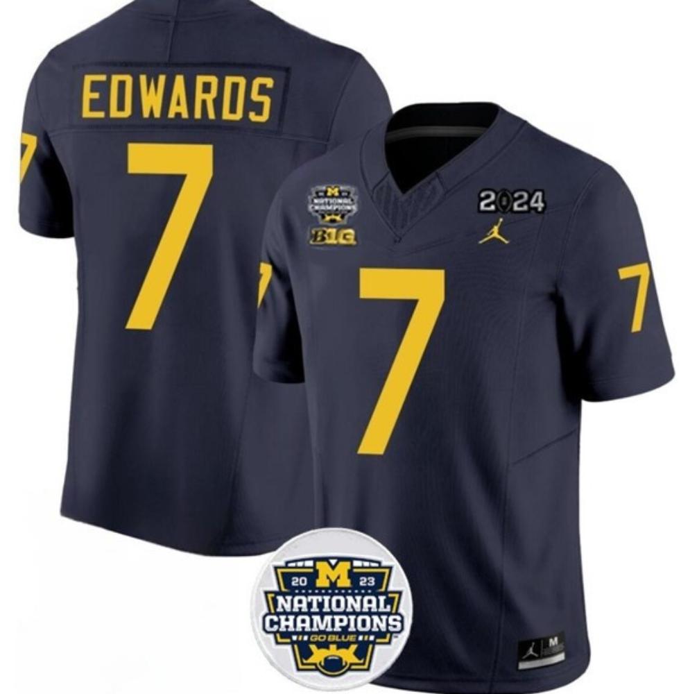Mens Wolverines 7 Donovan Edwards Navy 2024 National Championship Jersey
