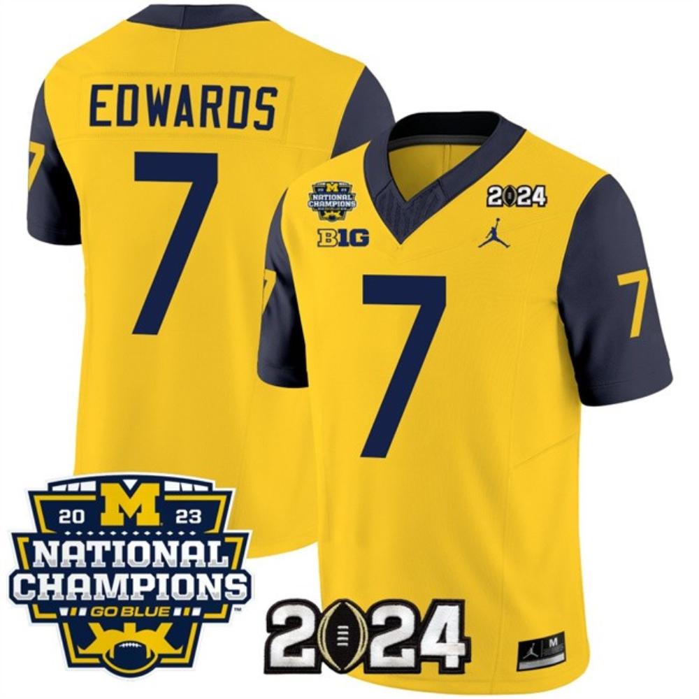 Mens Wolverines 7 Donovan Edwards Yellow Navy 2024 Jersey