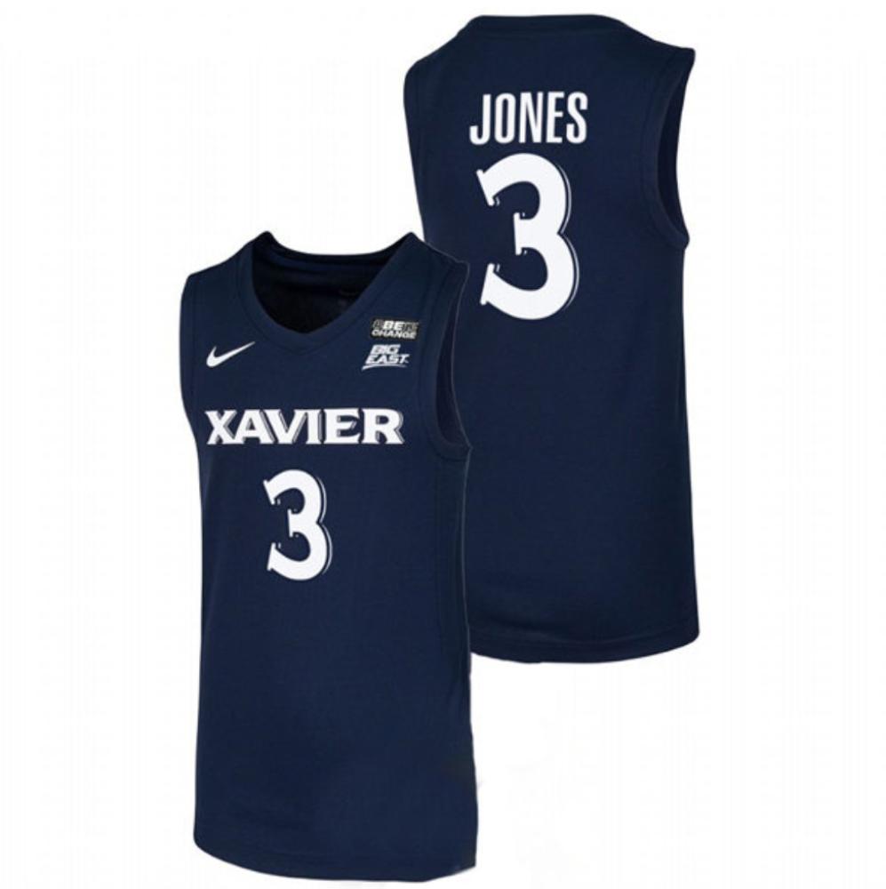 Mens Xavier Musketeers 3 Colby Jones Navy Ncaa College Basketball Jersey