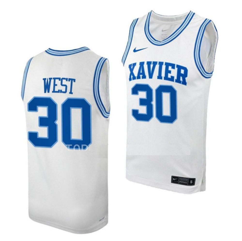 Mens Xavier Musketeers 30 David West White College Basketball Jersey