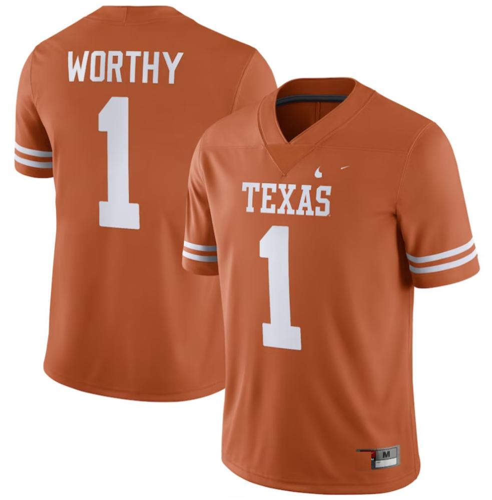Mens Xavier Worthy 1 Texas Orange Texas Longhorns Nil Replica Football Jersey