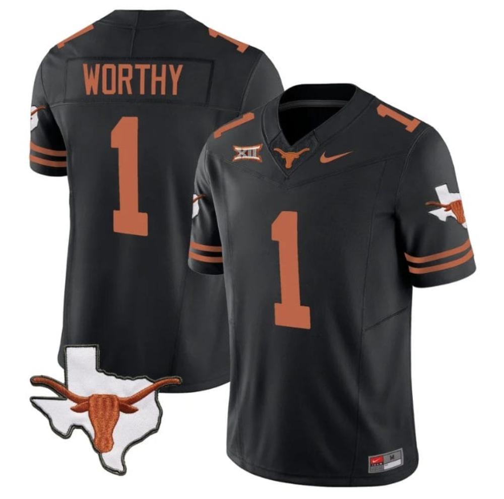 Mens Xavier Worthy Jersey 1 Texas Longhorn Vapor Limited College Black
