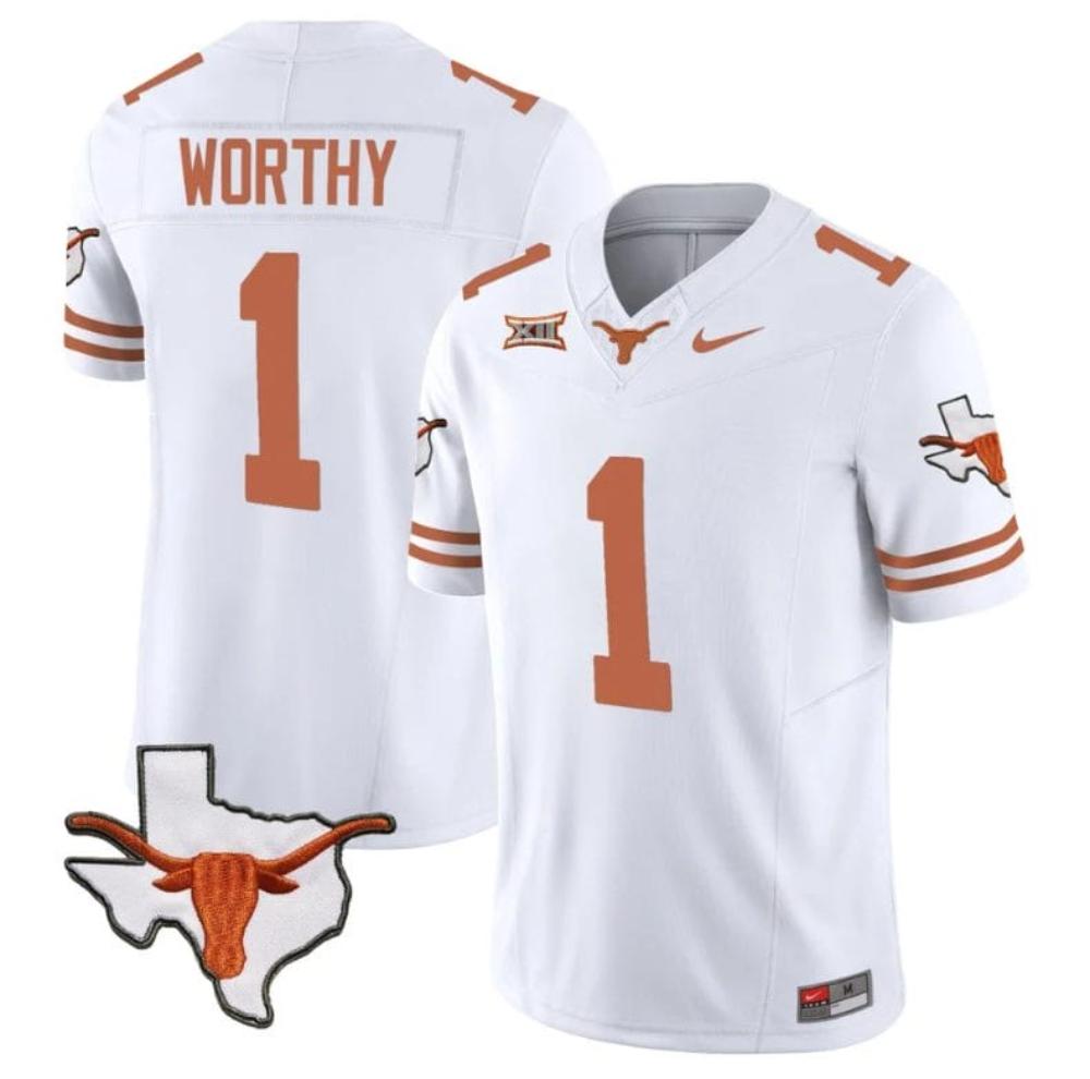 Mens Xavier Worthy Jersey 1 Texas Longhorn Vapor Limited College White