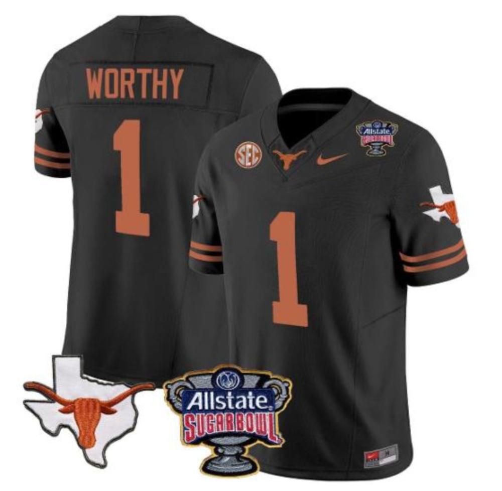 Mens Xavier Worthy Jersey 1 Texas Longhorns Football Black