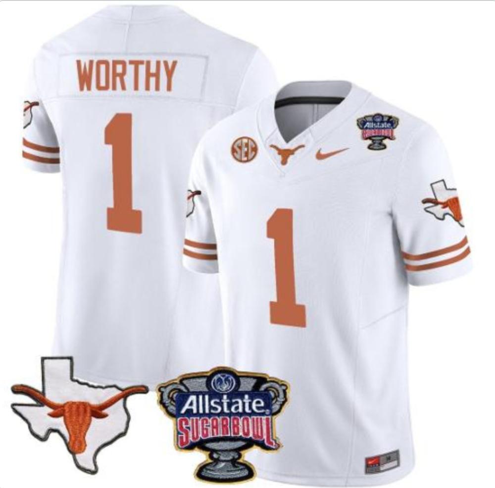 Mens Xavier Worthy Jersey 1 Texas Longhorns Football White