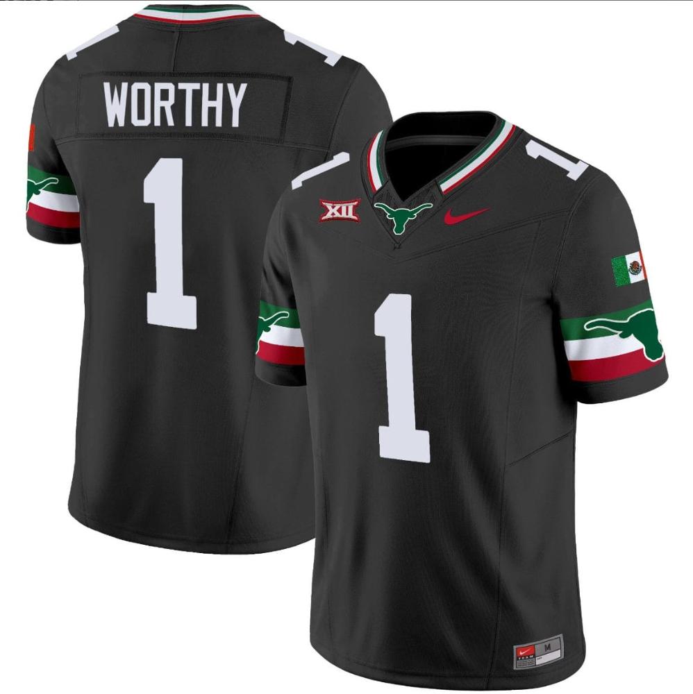 Mens Xavier Worthy Jersey 1 Texas Longhorns Mexico Vapor College Black