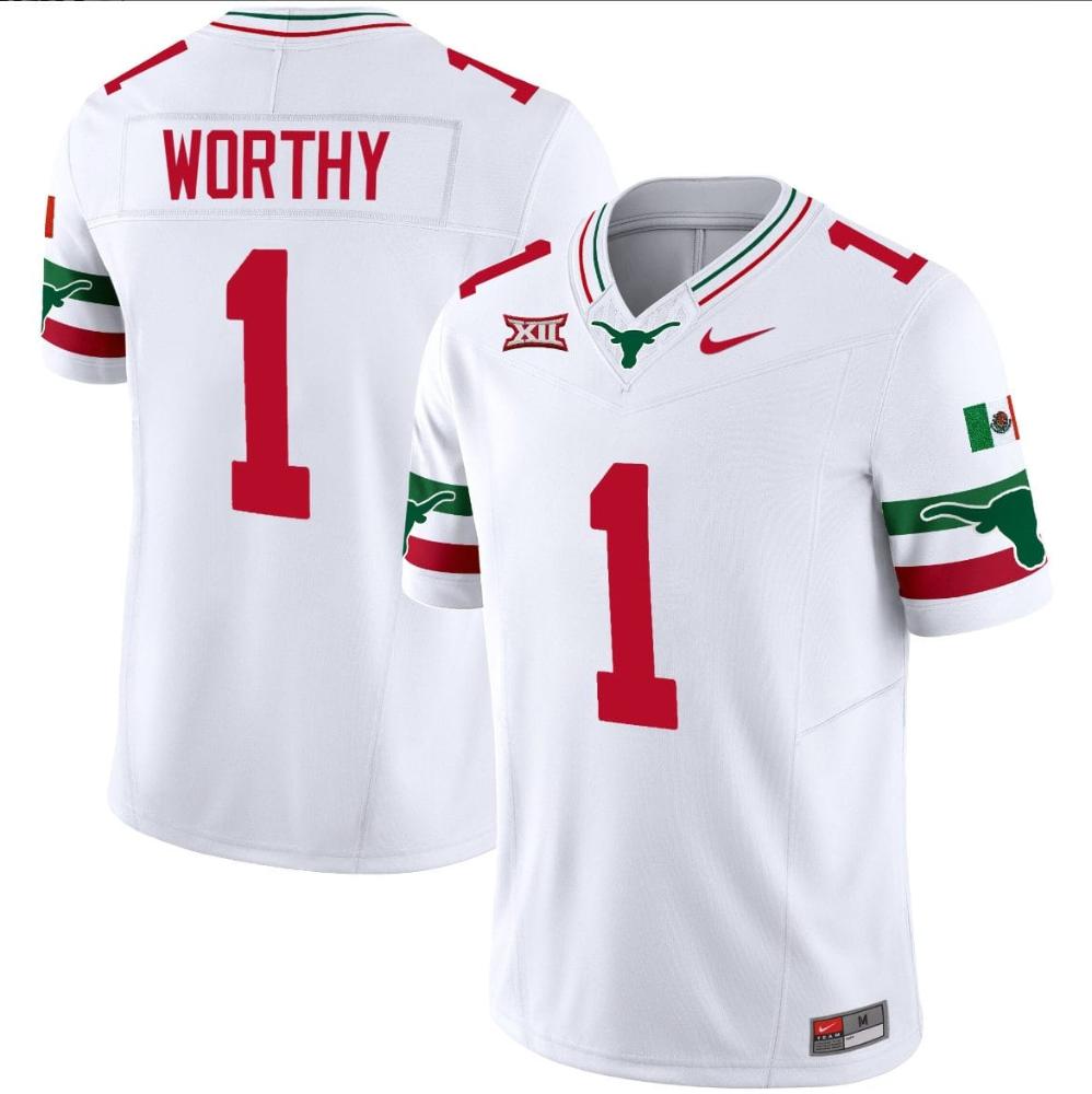 Mens Xavier Worthy Jersey 1 Texas Longhorns Mexico Vapor College White