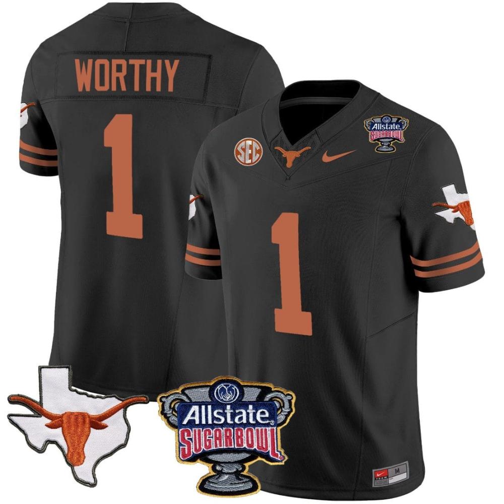 Mens Xavier Worthy Jersey 1 Texas Longhorns Sugar Bowl Patch Vapor Football B