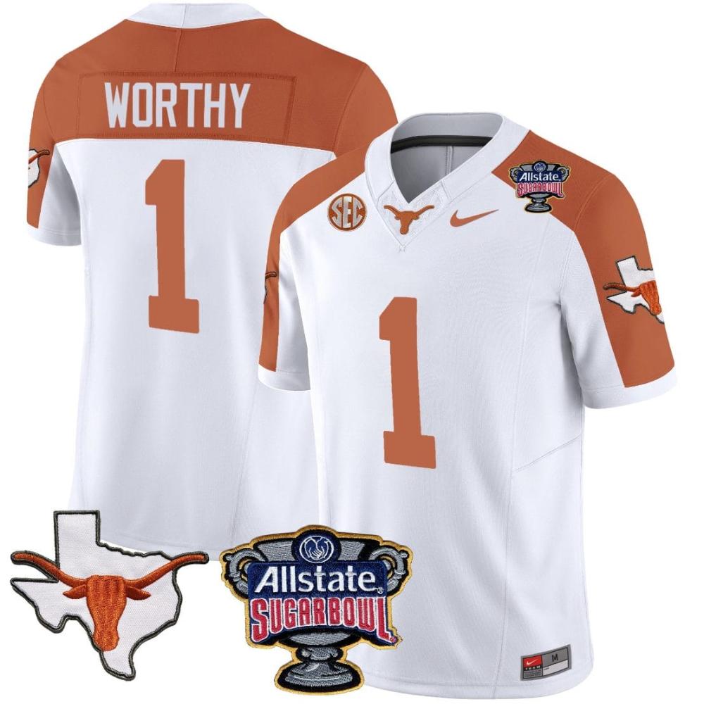 Mens Xavier Worthy Jersey 1 Texas Longhorns Sugar Bowl Patch Vapor Football I