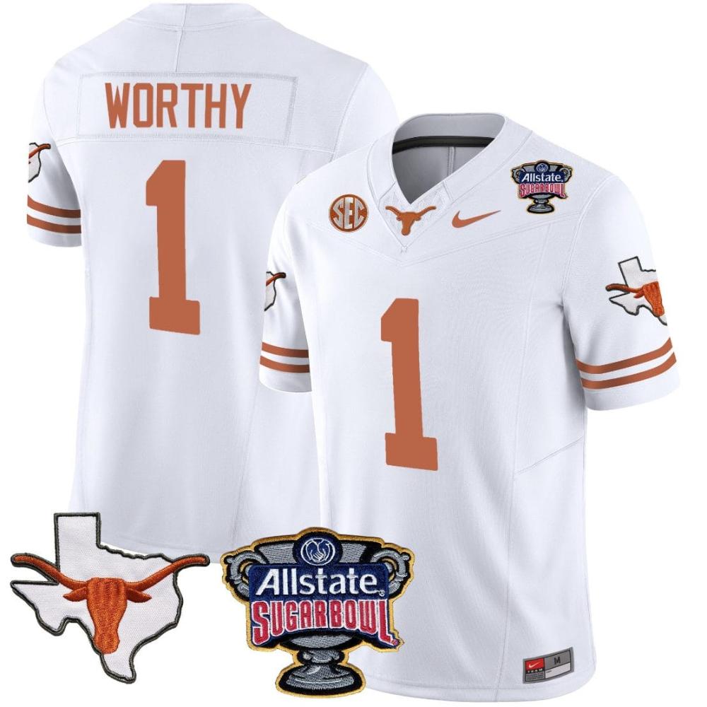 Mens Xavier Worthy Jersey 1 Texas Longhorns Sugar Bowl Patch Vapor Football W