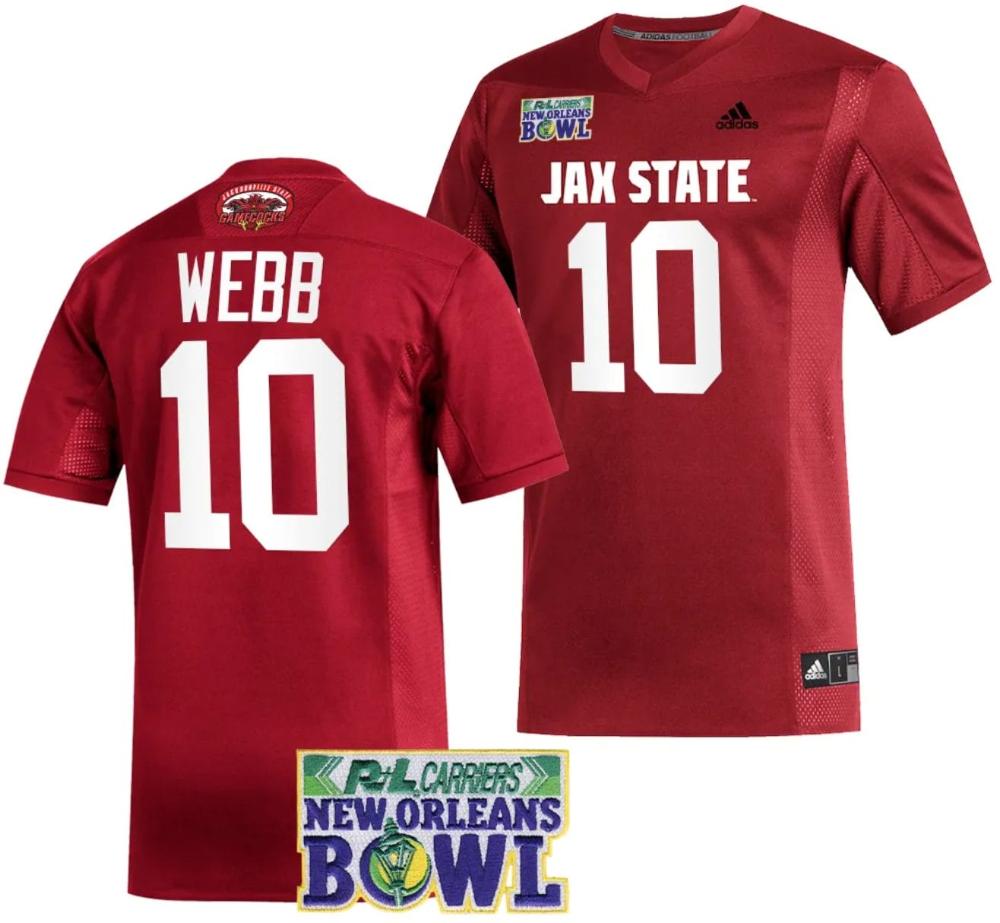 Mens Zion Webb Jersey 10 Jacksonville State Gamecocks 2023 New Orleans Red