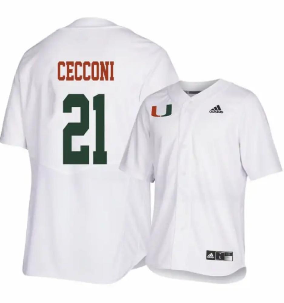 Miami Hurricanes 21 Slade Cecconi White College Baseball Jersey