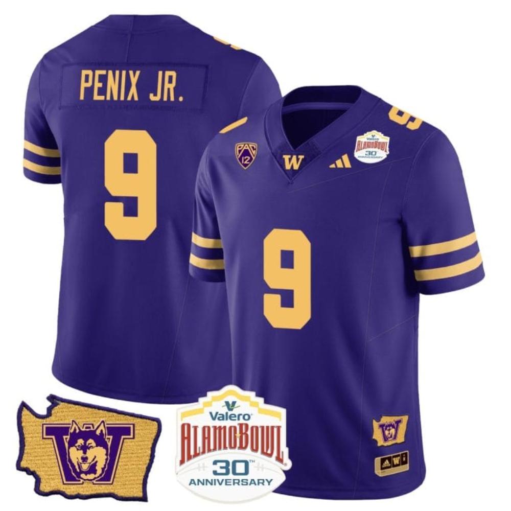 Michael Penix Jr Jersey 9 Washington Huskies Alamo Bowl Patch Football Purple