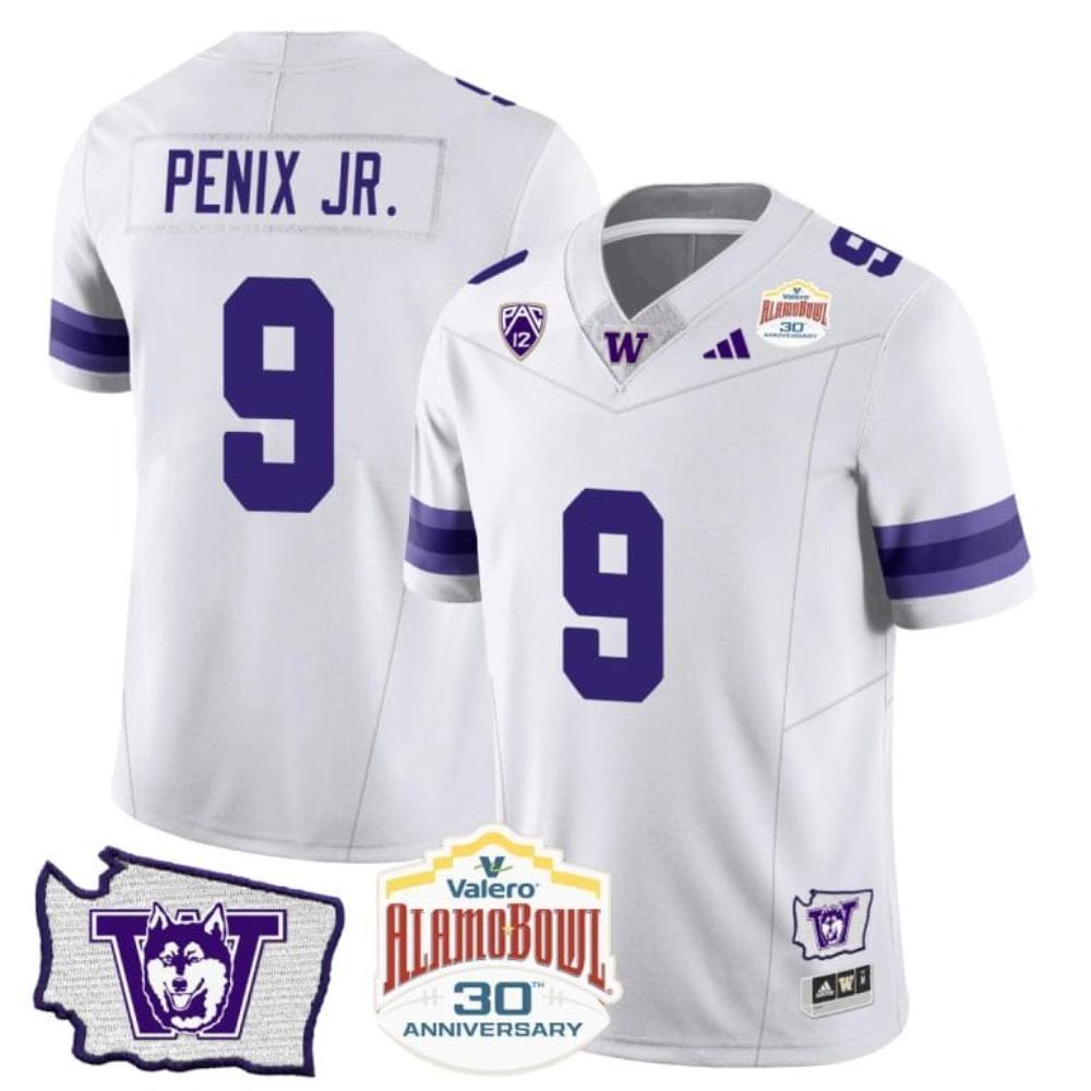 Michael Penix Jr Jersey 9 Washington Huskies Alamo Bowl Patch Football White