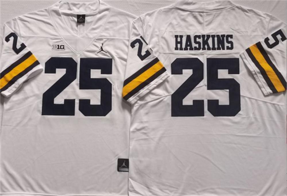 Michigan Wolverines 25 Hassan Haskins White Stitched Jersey