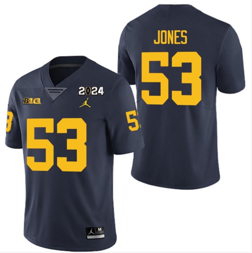 Michigan Wolverines 53 Trente Jones Navy 2024 College Championship Men Jersey