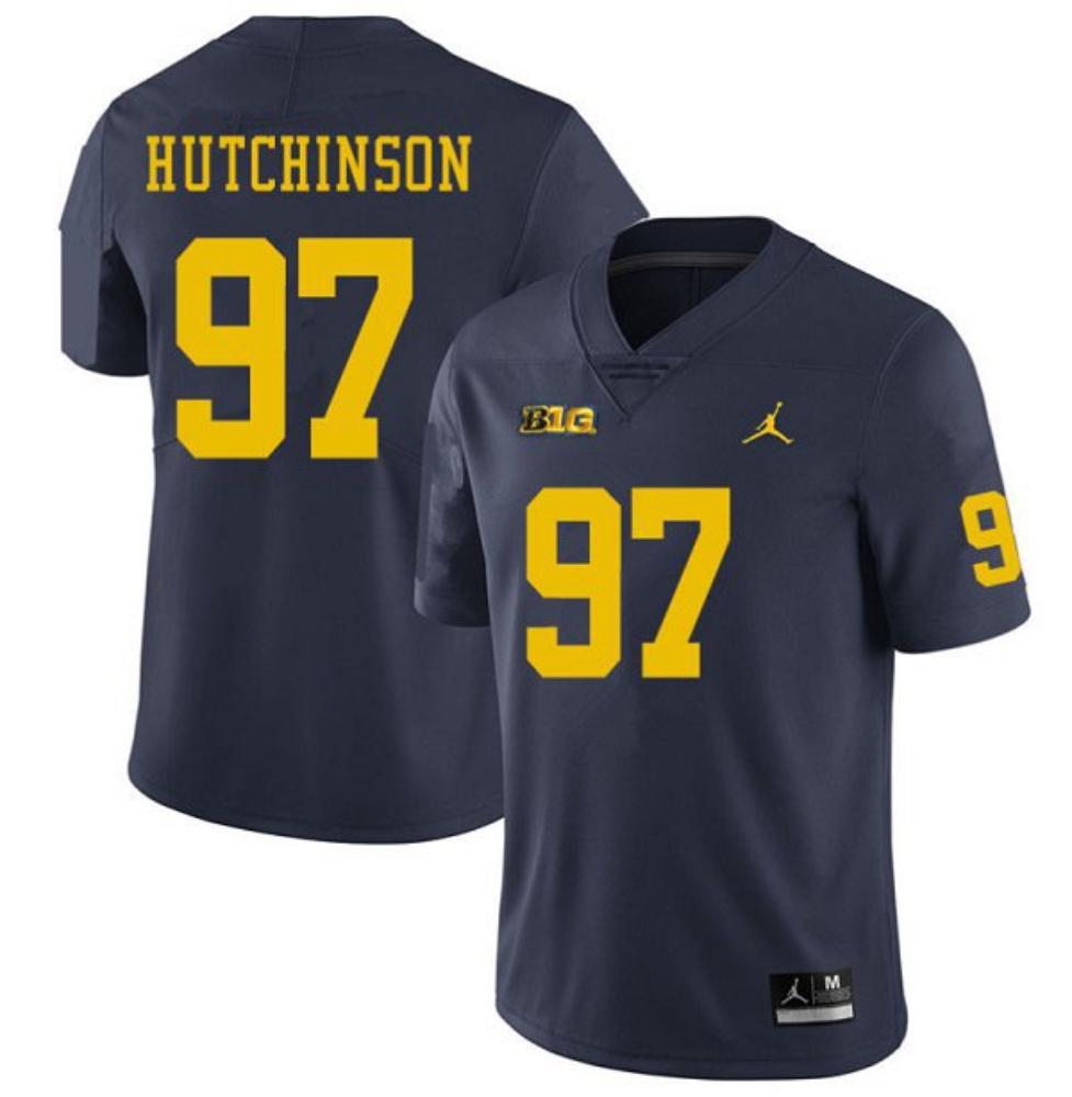 Michigan Wolverines 97 Aidan Hutchinson Navy Stitched Football Jersey