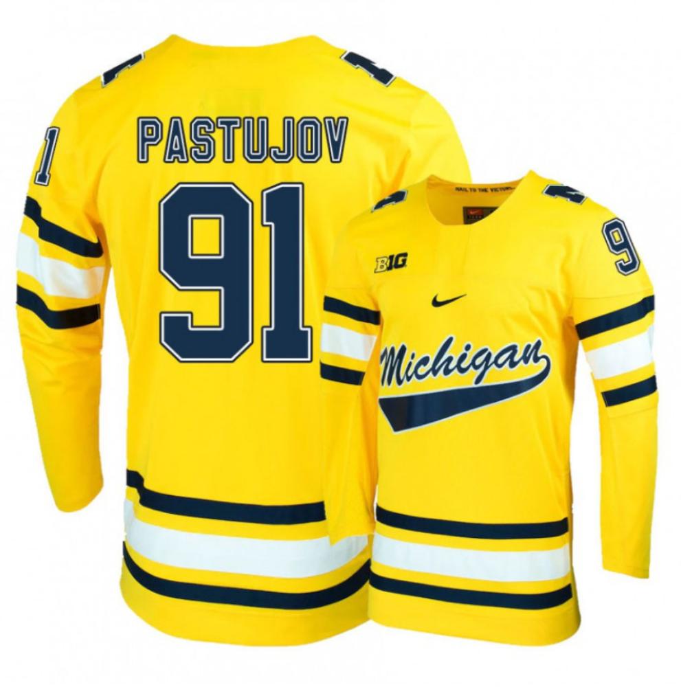 Michigan Wolverines Nick Pastujov 91 Jersey 2024 Ncaa Mens Hockey Champions