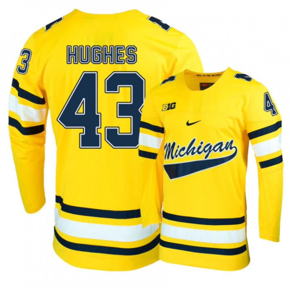 Michigan Wolverines Quinn Hughes 43 Jersey 2024 Ncaa Mens Hockey Champions