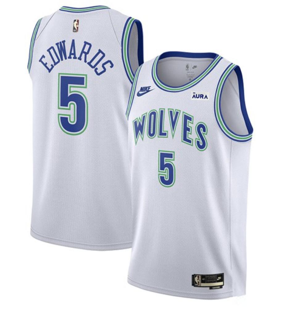 Minnesota Timberwolves 5 Anthony Edwards Jersey White 2023 24 Classic Edition