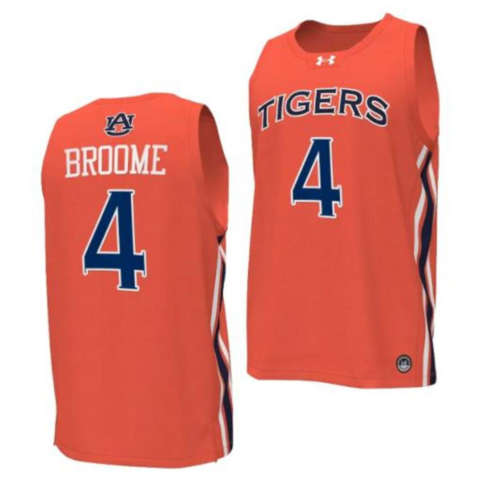 Ncaa 2023 24 Auburn Tigers College Basketball Orange 4 Johni Broome Jersey