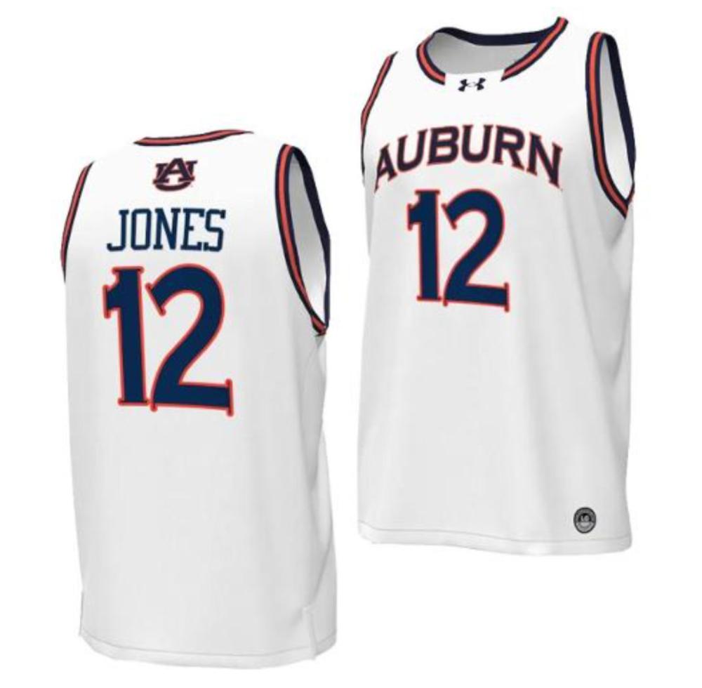 Ncaa 2023 24 Denver Jones 12 Auburn Tigers College Basketball White Jersey