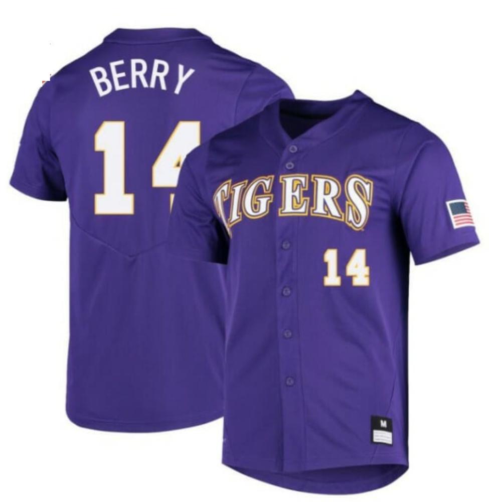 Ncaa College World Series Champions 14 Jacob Berry Lsu Tigers Baseball Jersey