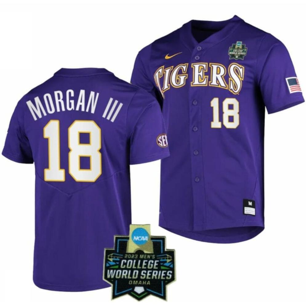 Ncaa College World Series Champions 18 Tre Morgan Lsu Tigers Baseball Jersey