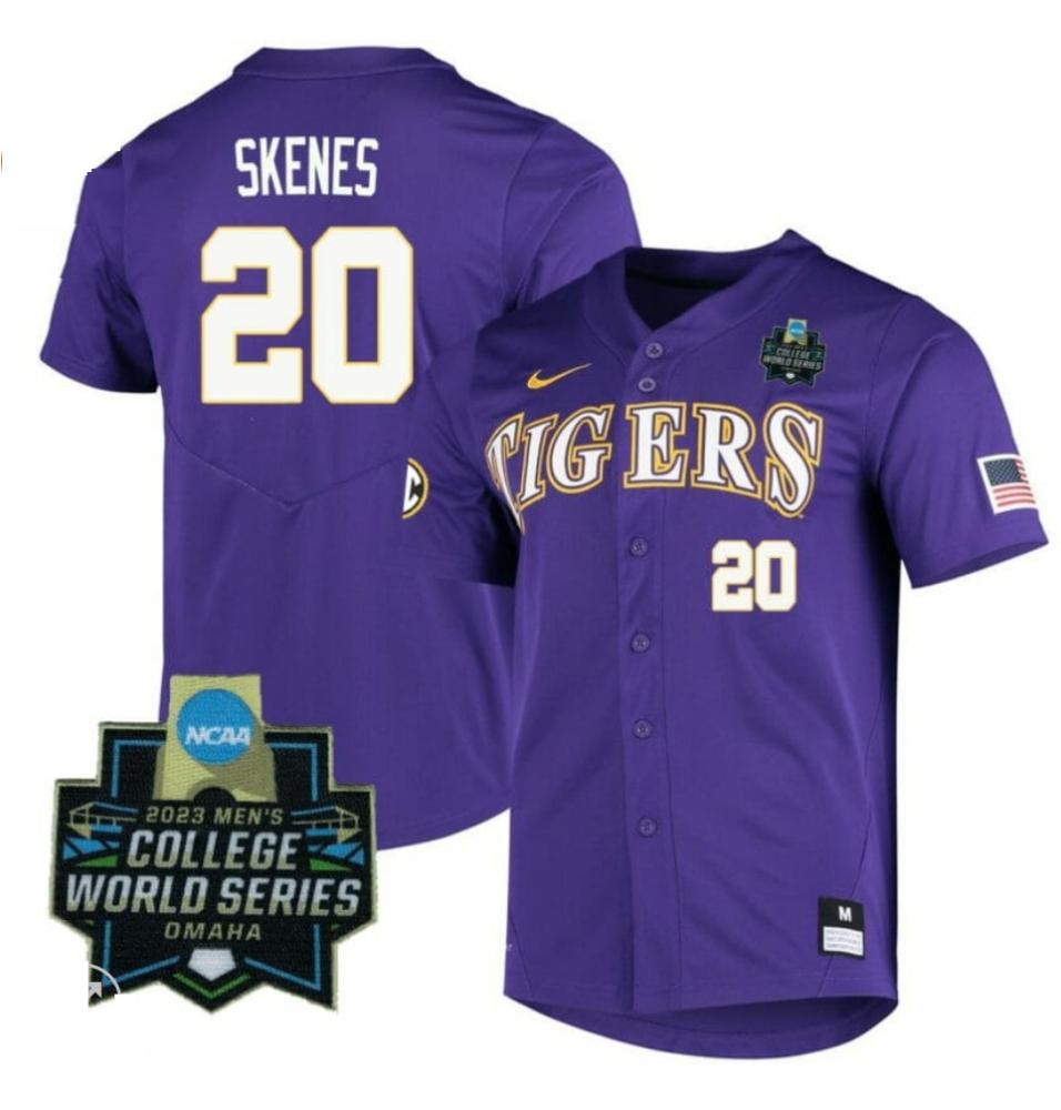Ncaa College World Series Champions 20 Paul Skenes Lsu Tigers Baseball Jersey