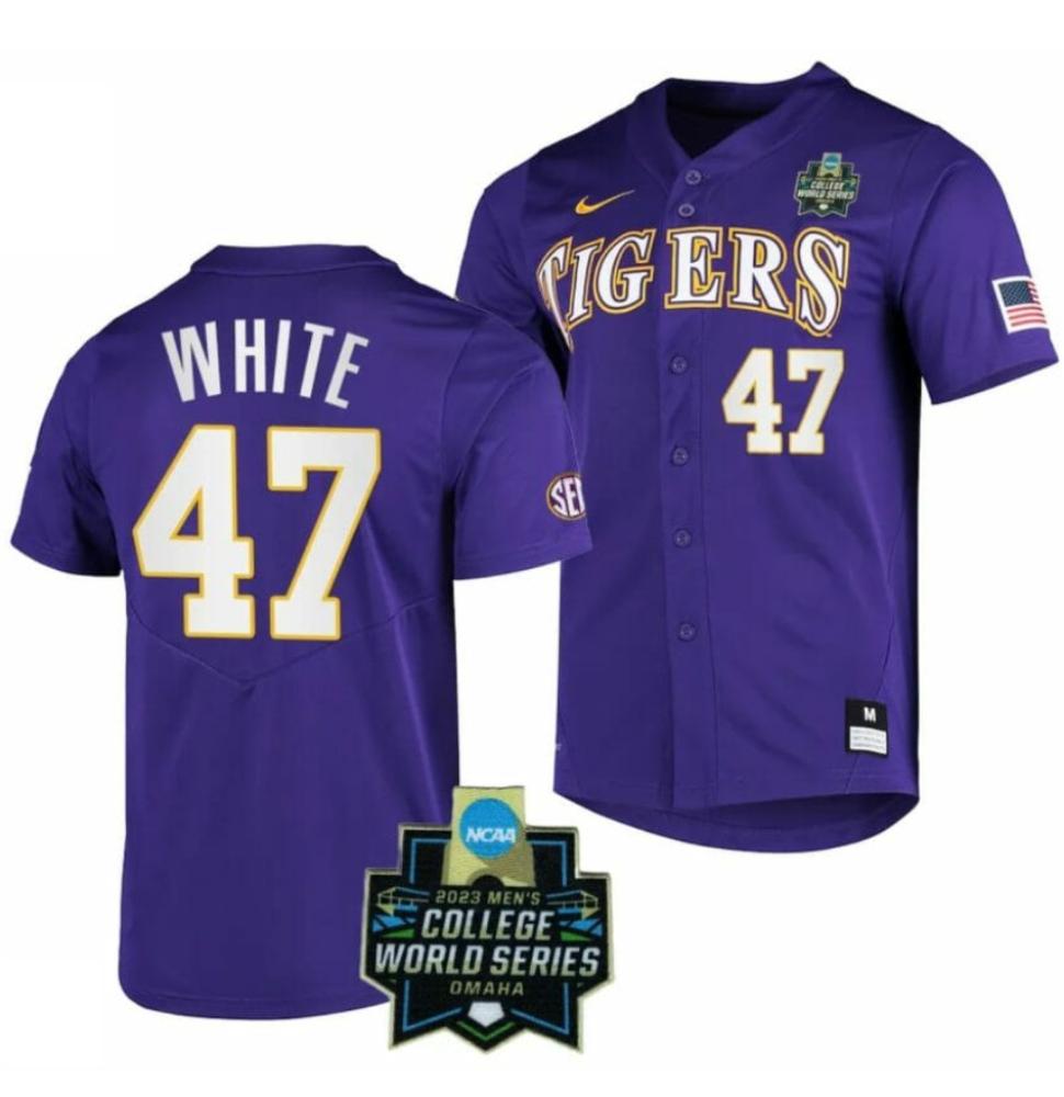 Ncaa College World Series Champions 47 Tommy White Lsu Tigers Baseball Jersey