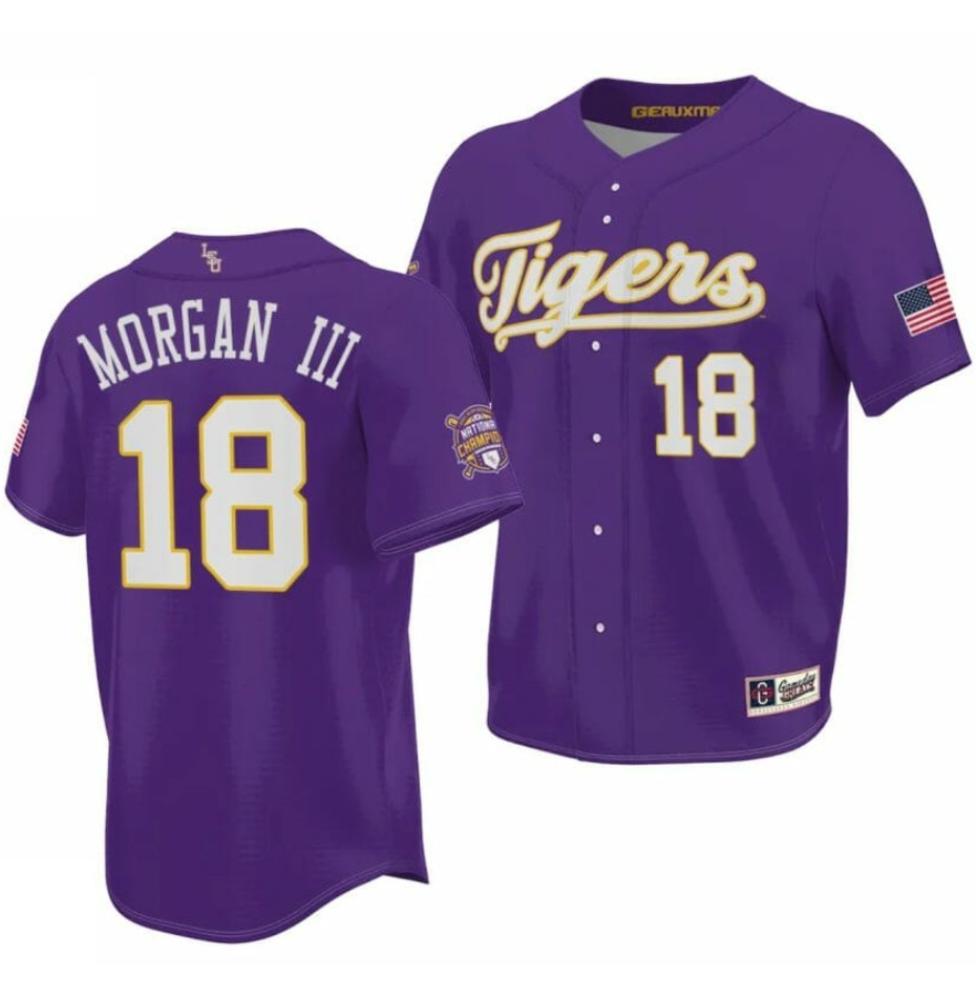 Ncaa College World Series Champions Lsu Tigers Baseball Jersey 18 Tre Morgan