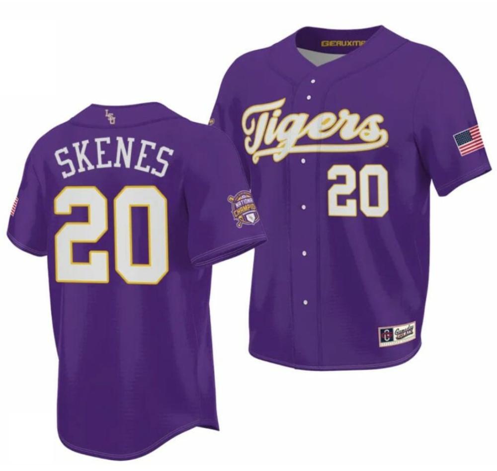 Ncaa College World Series Champions Lsu Tigers Baseball Jersey 20 Paul Skenes