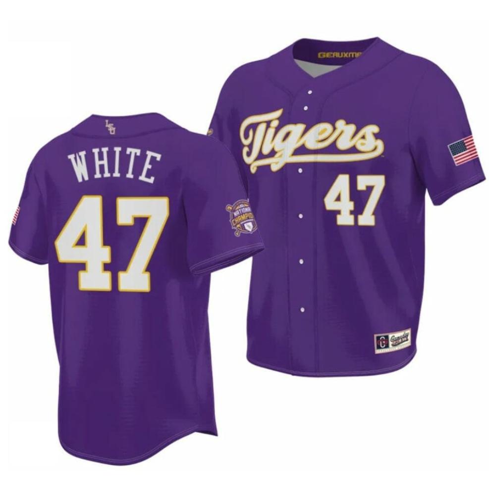 Ncaa College World Series Champions Lsu Tigers Baseball Jersey 47 Tommy White