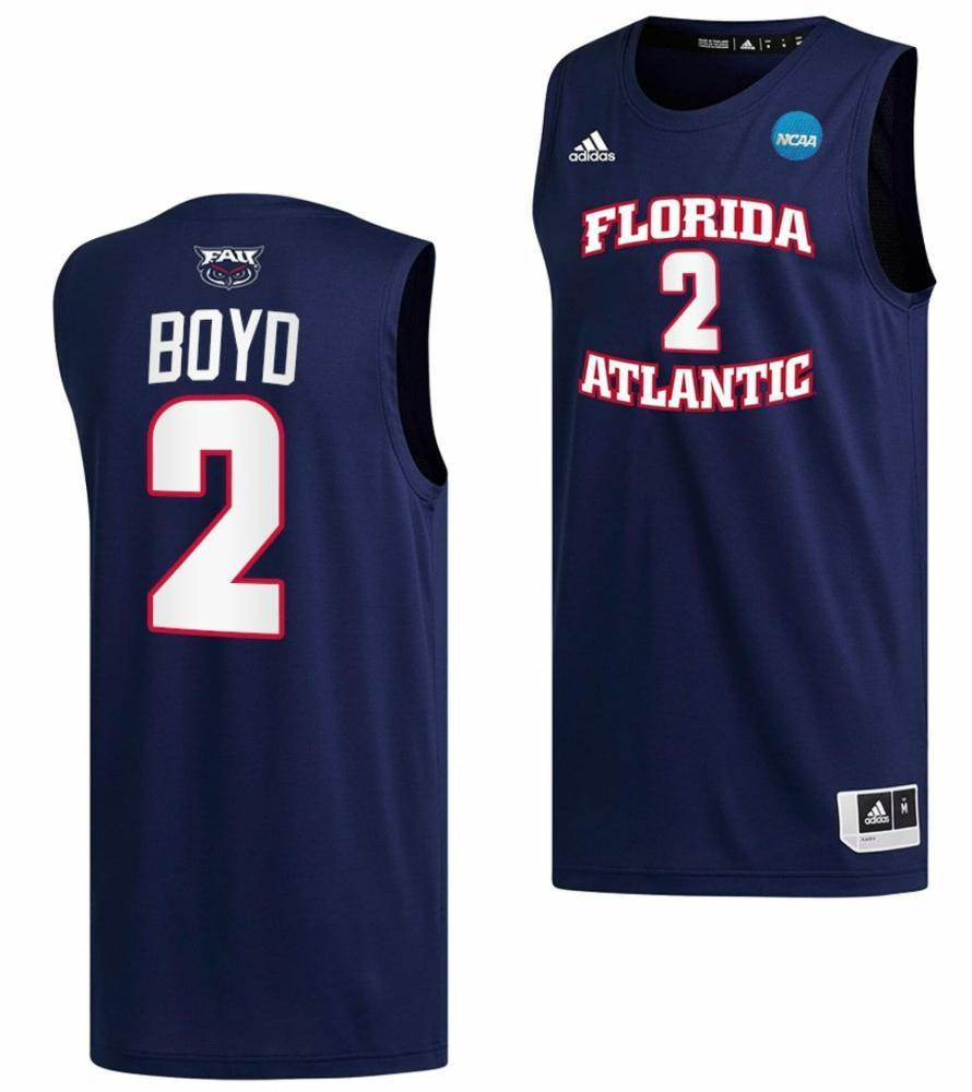 Nicholas Boyd Jersey Fau Owls College Basketball 2023 Ncaa March Madness Navy 2