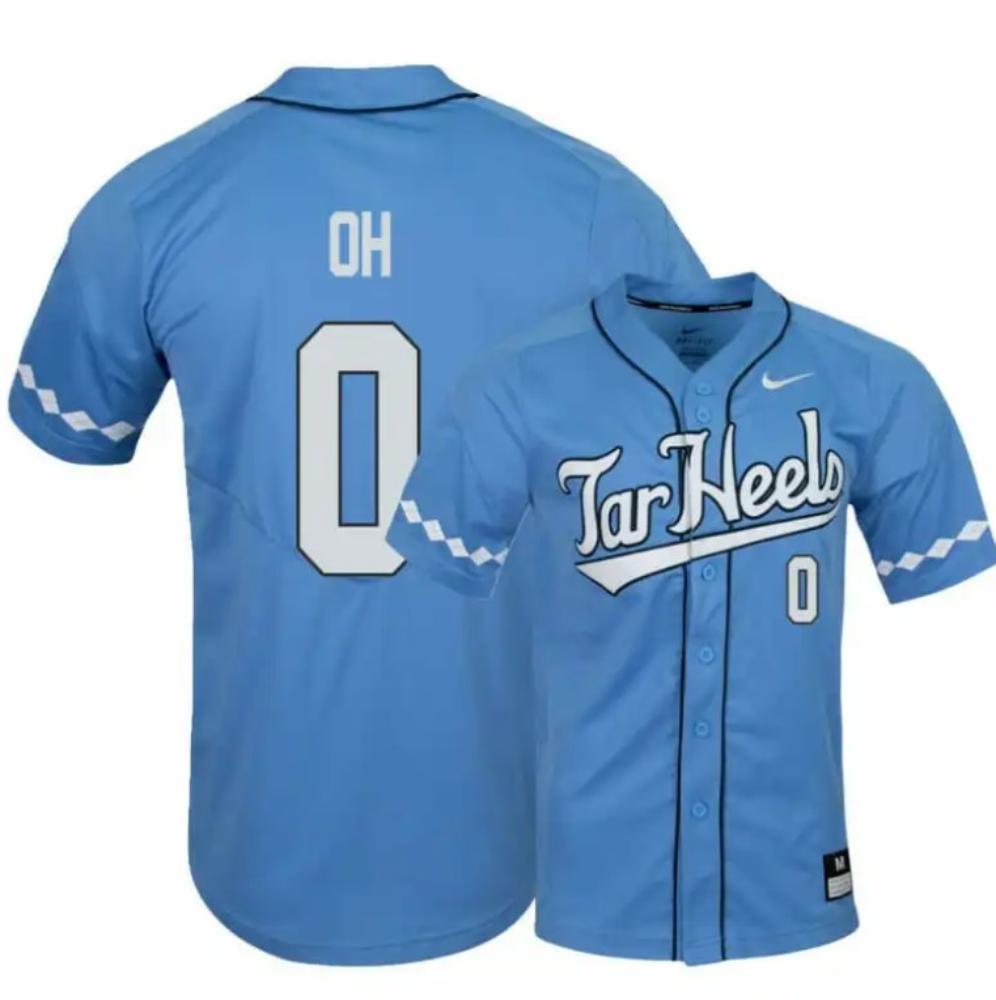North Carolina Tar Heels 0 Michael Oh Blue Elite Baseball Jersey