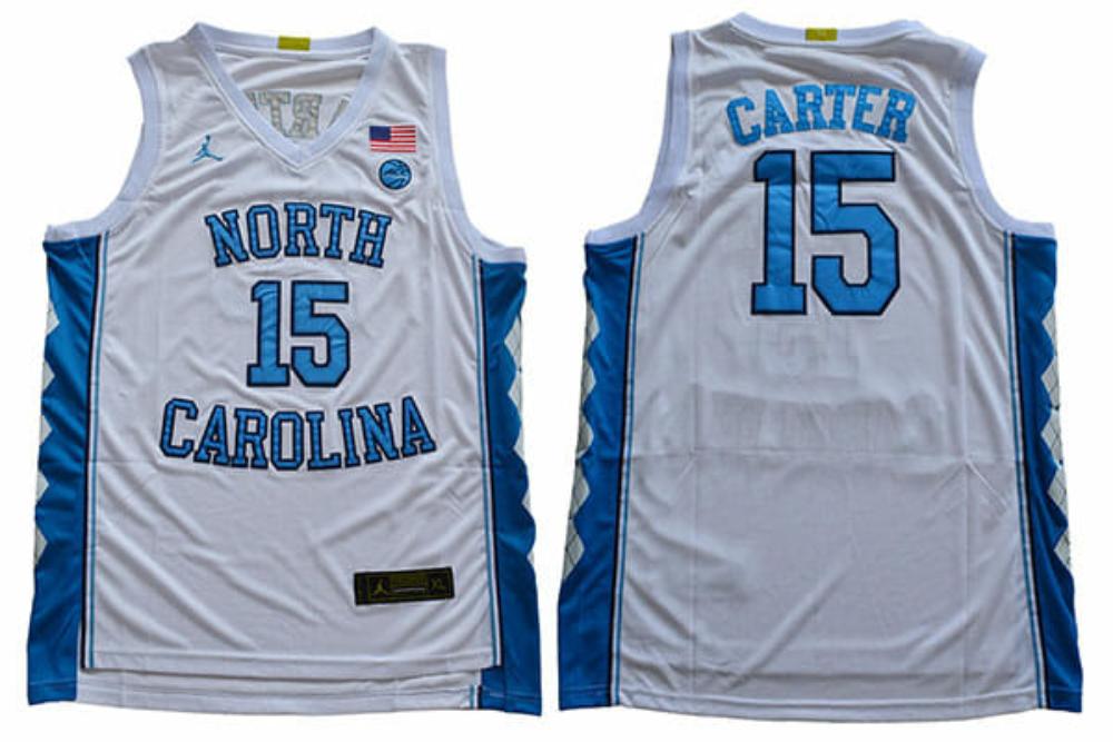 North Carolina Tar Heels 15 Carter Ncaa Basketball Jersey White
