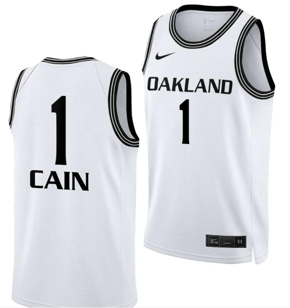 Oakland Golden Grizzlies Jamal Cain Jersey 1 College Basketball White 2021 22